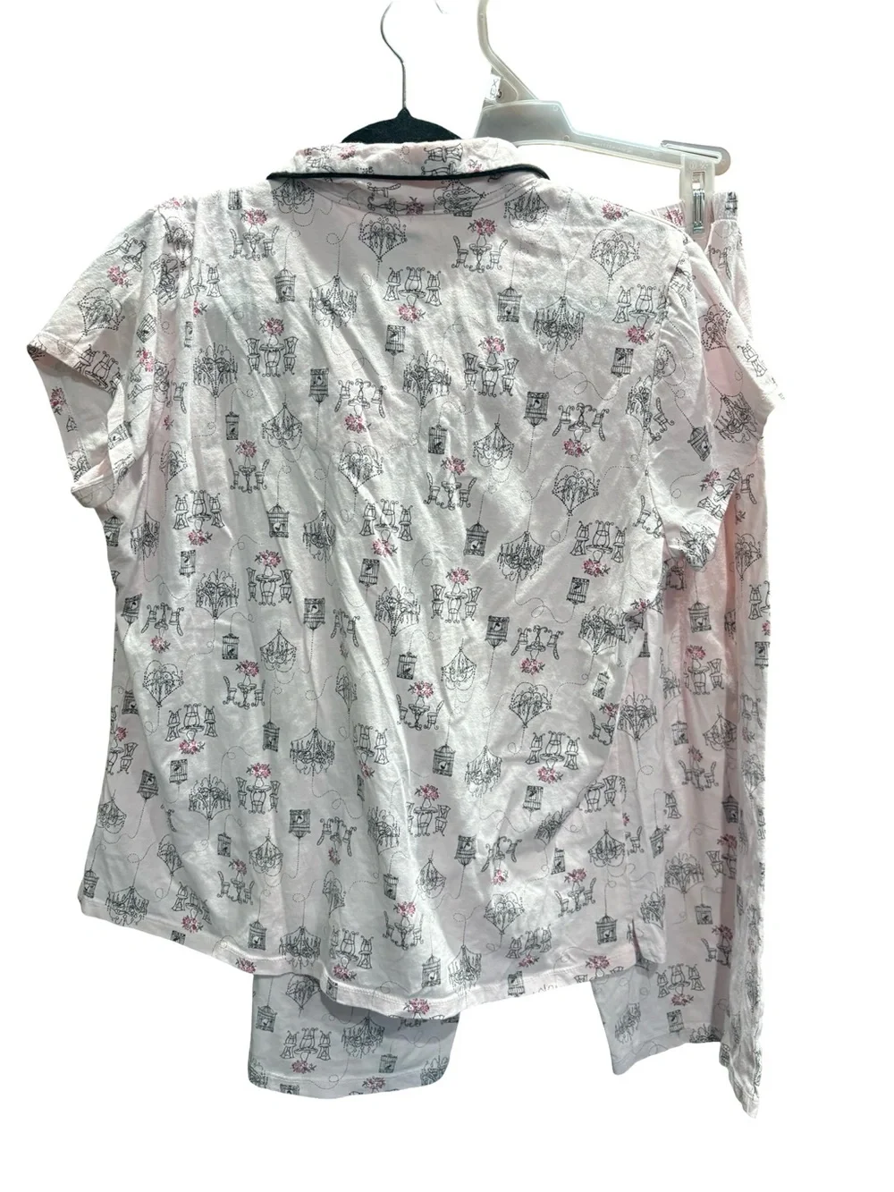 Laura Ashley Pink Printed Short-Sleeve Button Pajama Set with Black Trim